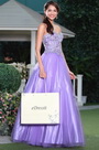 Robe de bal lilas style princesse décolleté coeur en perles