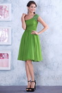 Fabuloso Vestido de Fiesta Corto Verde Solo Hombro Pliegue