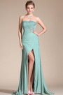Light Green Strapless Beadings High Slit Prom Gown/Bridesmaid Dress
