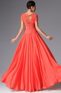 Coral Short Sleeves Evening Dress