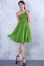 Fabuloso Vestido de Fiesta Corto Verde Solo Hombro Pliegue