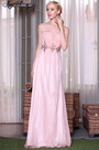 Robe de soirée rose romantique avec perles décolleté coeur