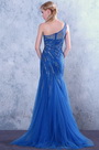 Robe de bal/robe de soirée bleue sirène col asymétrique