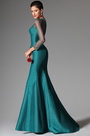 Darkcyan High Collar Long Sleeves Mermaid Evening Prom Ball Gown