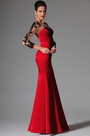 Red Sheer Top Lace Long Sleeves Evening Prom Gown