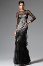 Black Overlace Sleeves Evening Prom Ball Gown