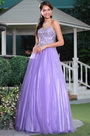 Robe de bal lilas style princesse décolleté coeur en perles
