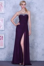 Edel Lila Trägerlose Hohen Spalt Abend Gown Formal Kleid