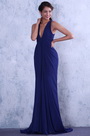 Blau Sexy Tief V-Ausschnitt Neckline Abendkleid