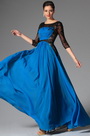 Atemberaubende Spitze Ärmeln Blau Abendkleid Formal Gown
