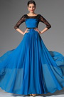 Atemberaubende Spitze Ärmeln Blau Abendkleid Formal Gown