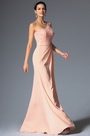Robe de soirée dentelle rose asymétrique coupe simple droite