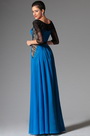 Atemberaubende Spitze Ärmeln Blau Abendkleid Formal Gown