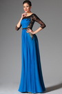 Atemberaubende Spitze Ärmeln Blau Abendkleid Formal Gown