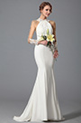 White Trumpet Long Sleeve Evening Dress Wedding Gown