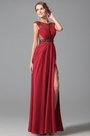 Stylish Pleated Bodice Sheer Overlay Gown With Side Slit