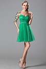 Robe de cocktail verte cache-coeur manches en strass
