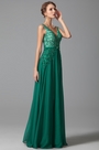 Robe de soirée longue verte col en V sexy broderie strass