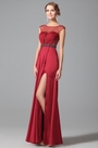 Stylish Pleated Bodice Sheer Overlay Gown With Side Slit