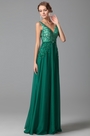 Robe de soirée longue verte col en V sexy broderie strass