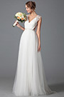 Simple V Cut Lace Beach Embroidery Wedding Gown Bridal Dress