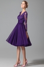 Robe cocktail/fête midi violette col en V manches dentelle