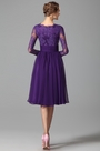 Robe cocktail/fête midi violette col en V manches dentelle