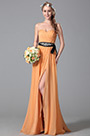 Robe demoiselle d'honneur orange A-line fendue sans bretelle