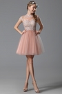 Atractivo Vestido Corto para Fiesta Bordado Encaje Delicioso Rosado