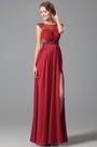Stylish Pleated Bodice Sheer Overlay Gown With Side Slit