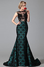 Sleeveless Black Lace Floral Skirt Evening Gown