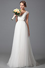 Simple V Cut Lace Beach Embroidery Wedding Gown Bridal Dress