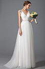Simple V Cut Lace Beach Embroidery Wedding Gown Bridal Dress