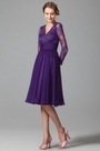 Robe cocktail/fête midi violette col en V manches dentelle