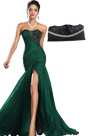 Stunning Green High Slit Strapless Evening Dress Black Handbag Set