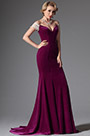 Elegant Off Shoulder V Neck Fuchsia Evening Dress Formal Gown