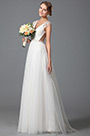 Simple V Cut Lace Beach Embroidery Wedding Gown Bridal Dress