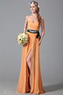 Robe demoiselle d'honneur orange A-line fendue sans bretelle