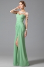 Robe de soirée/témoin verte fendue avec dentelle
