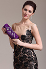 Sheer Top High Slit Floor Length Evening Dress Purple Handbag Set
