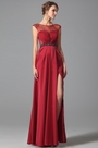 Stylish Pleated Bodice Sheer Overlay Gown With Side Slit