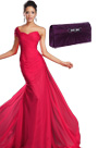 Gorgeous Red One Shoulder Evening Dress Purple Handbag Set