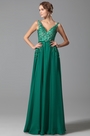 Robe de soirée longue verte col en V sexy broderie strass
