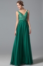 Robe de soirée longue verte col en V sexy broderie strass