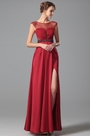 Stylish Pleated Bodice Sheer Overlay Gown With Side Slit