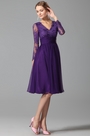 Robe cocktail/fête midi violette col en V manches dentelle