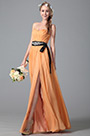 Robe demoiselle d'honneur orange A-line fendue sans bretelle