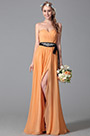 Robe demoiselle d'honneur orange A-line fendue sans bretelle