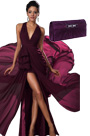 Stylish Halter V Cut High Split Evening Dress Purle Handbag Set