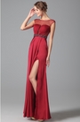 Stylish Pleated Bodice Sheer Overlay Gown With Side Slit